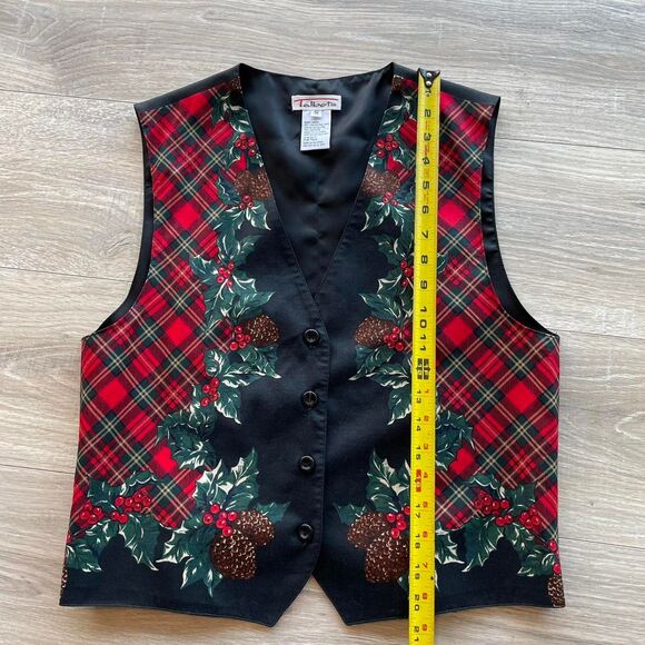 Talbots Women's Small Plaid Christmas Vest Vintage 90's Pinecones Holiday Trad - Picture 3 of 7